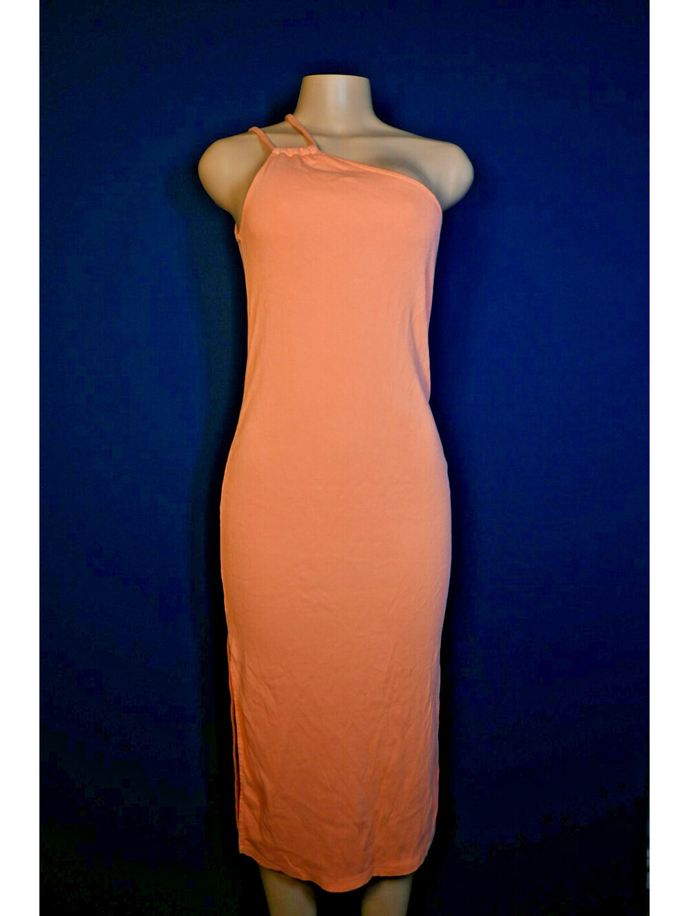 Old Navy Women's Medium Peach Ribbed One-Shoulder Tank Dress Midi Casual Summer